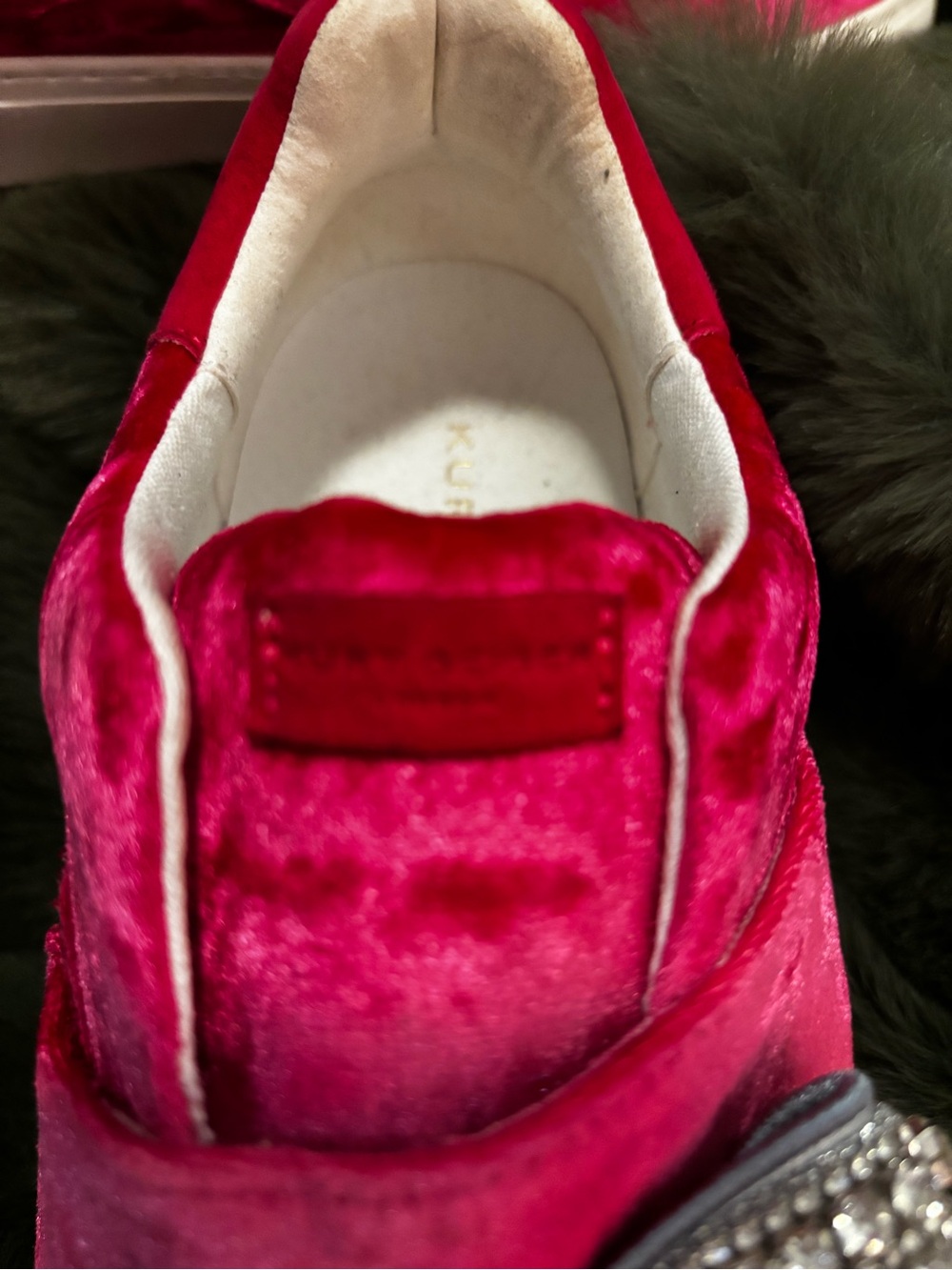 Kurt Geiger Hot Pink Velvet Slip-On Sneakers with Rhinestone Bow - Picture 5 of 6